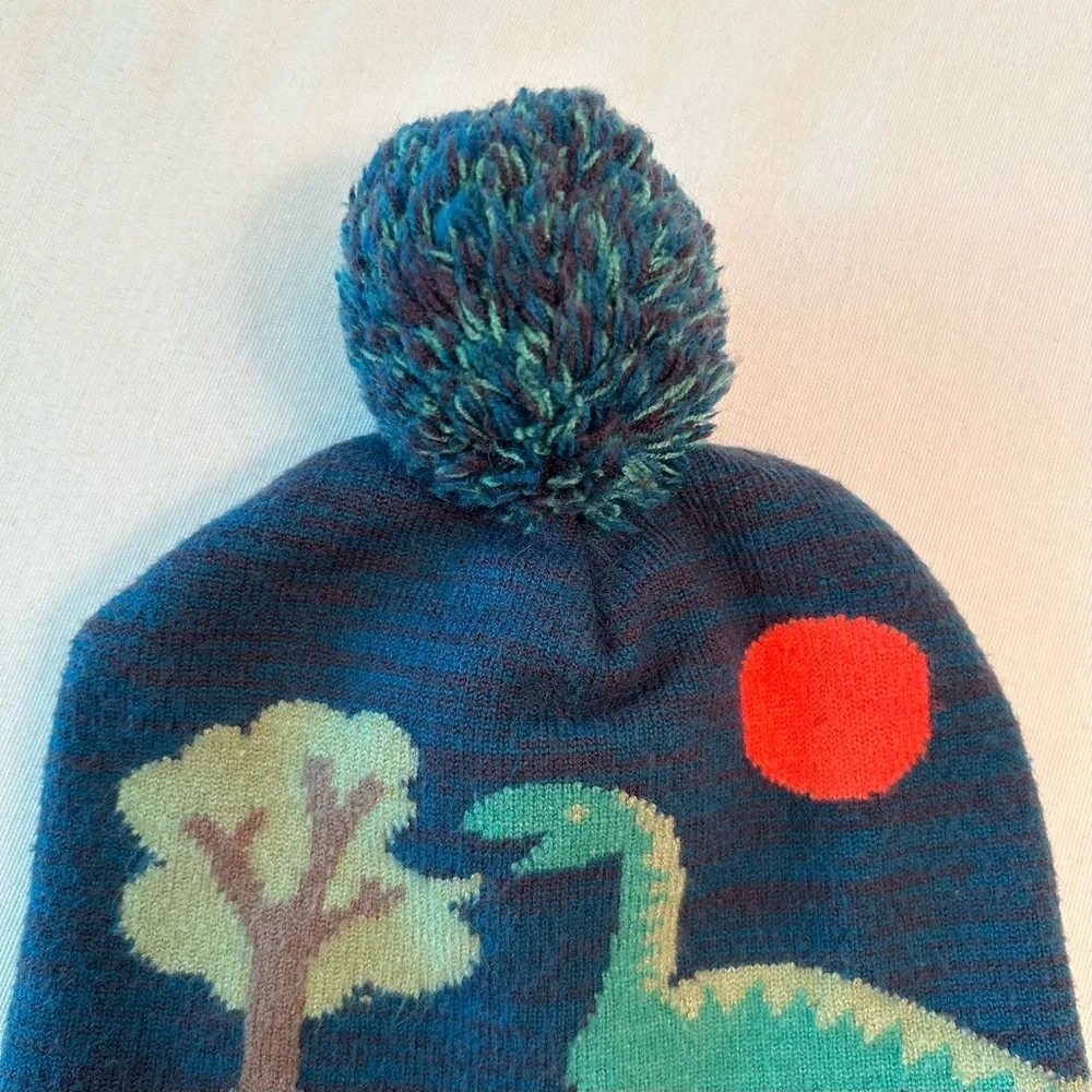 Baby Toddler Dinosaur Winter Pom-Pom Beanie Hat & Matching Mittens Set Soft Warm